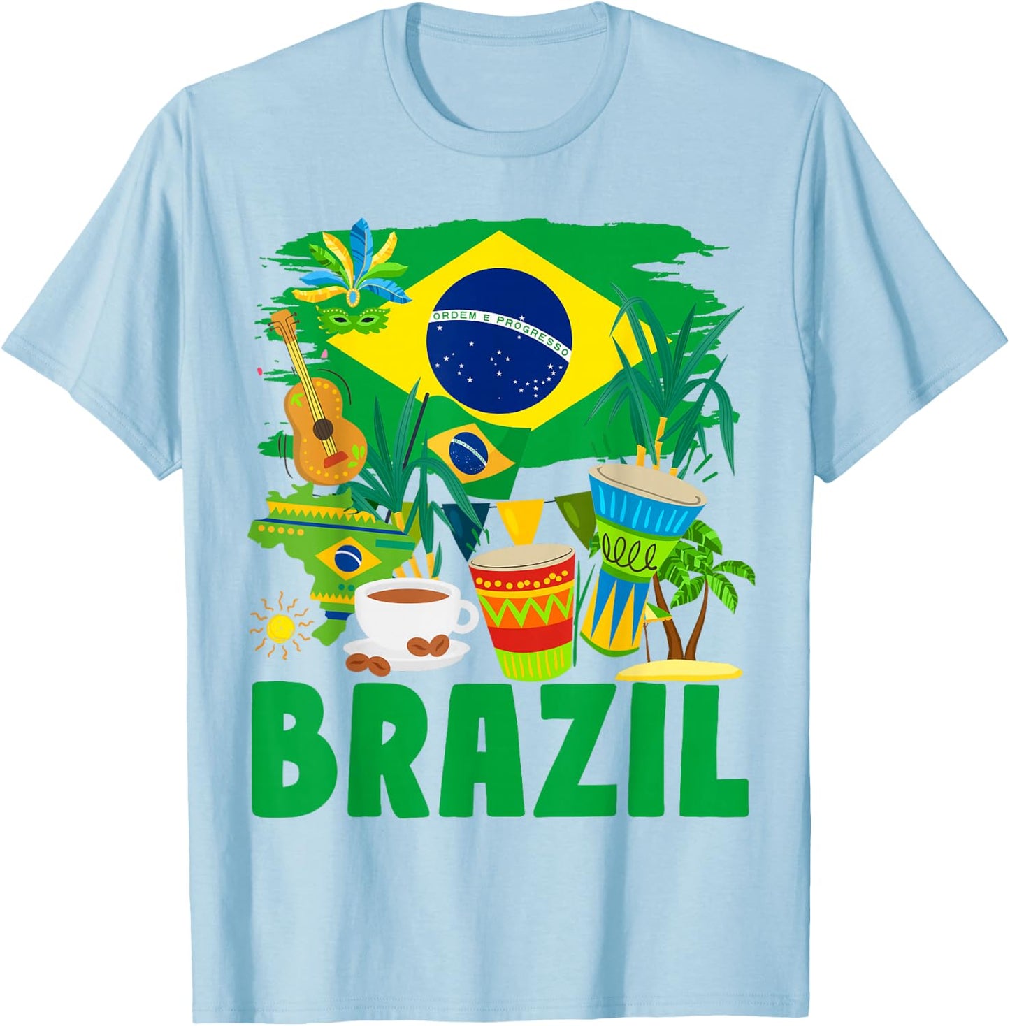 Brazil Flag - Outfit Idea for Children - Flag of Brazil and Brazil , Yellow, S T-Shirt - T-Shirt | Light Blue