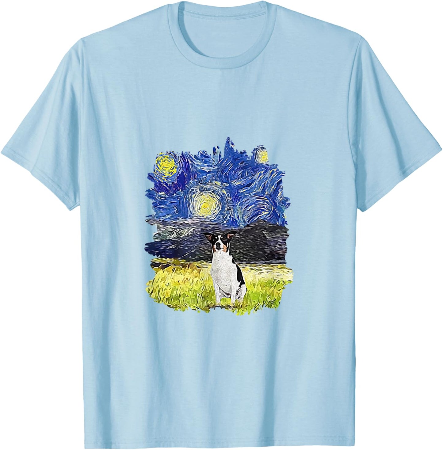 Starry Night Impressionist - Dog Art Rat Terrier Men Women Kids T-Shirt - T-Shirt | Light Blue