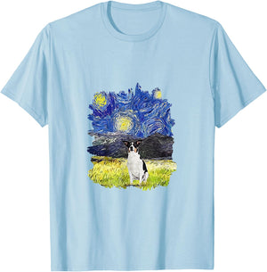 Starry Night Impressionist - Dog Art Rat Terrier Men Women Kids T-Shirt - T-Shirt | Light Blue