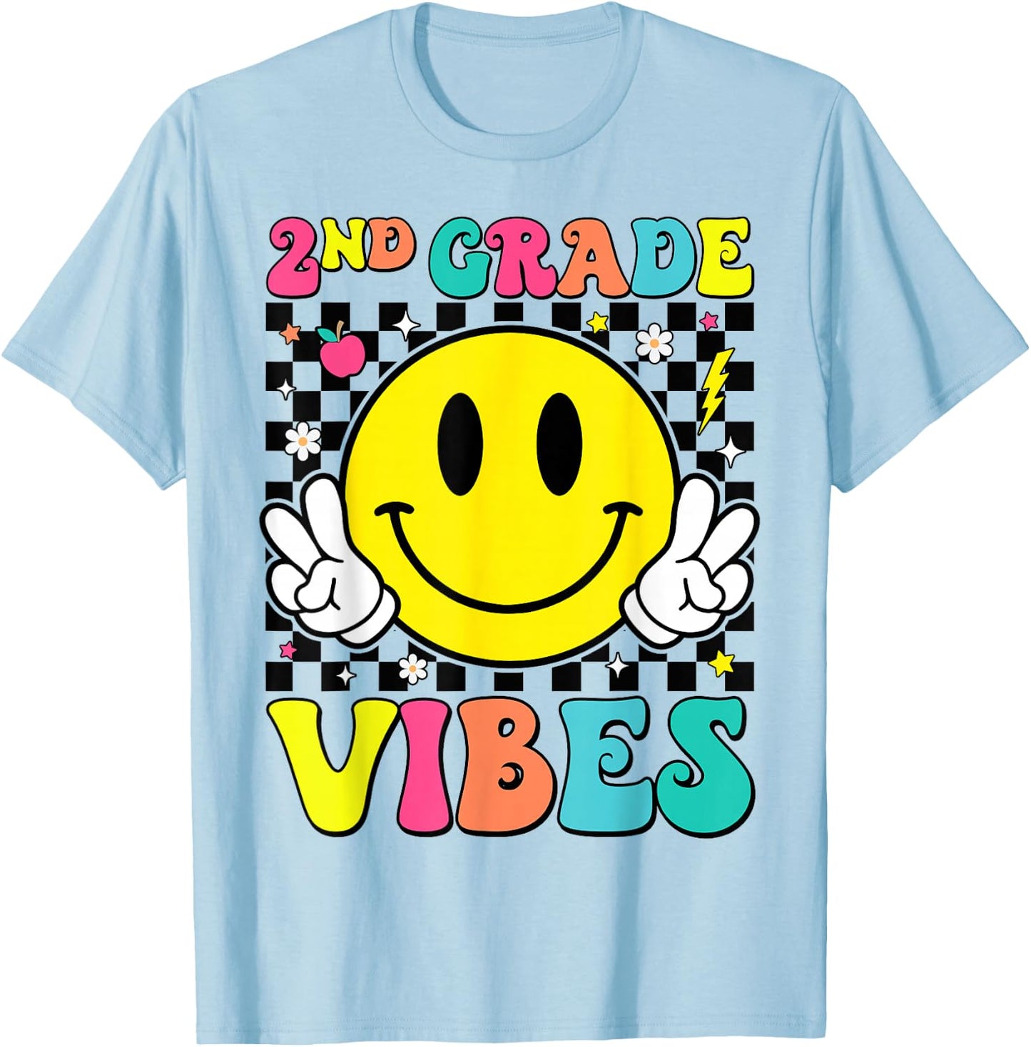 Girls 2nd Grade Vibes Smile Face Back to School Second Grade T-Shirt - T-Shirt | Light Blue