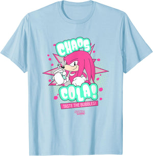 Sonic The Hedgehog Knuckles Chaos Cola Taste The Bubbles T-Shirt - T-Shirt | Light Blue