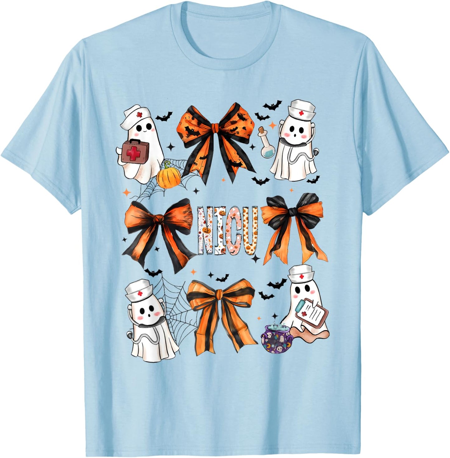 Cute Pink Coquette Bow Girly Nicu Nurse T-Shirt - T-Shirt | Light Blue
