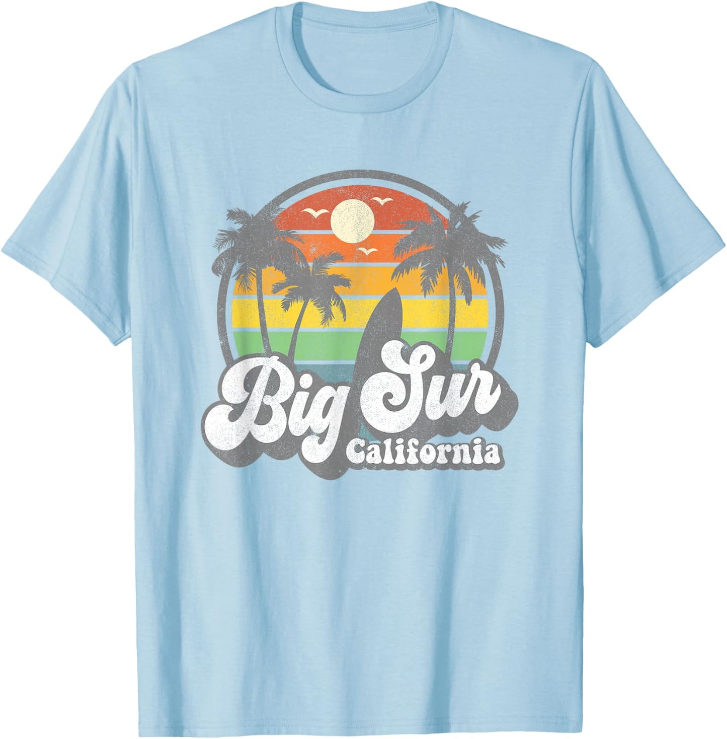 Big Sur California Beach Vacation Retro Surfing Summer Gift T-Shirt - T-Shirt | Light Blue