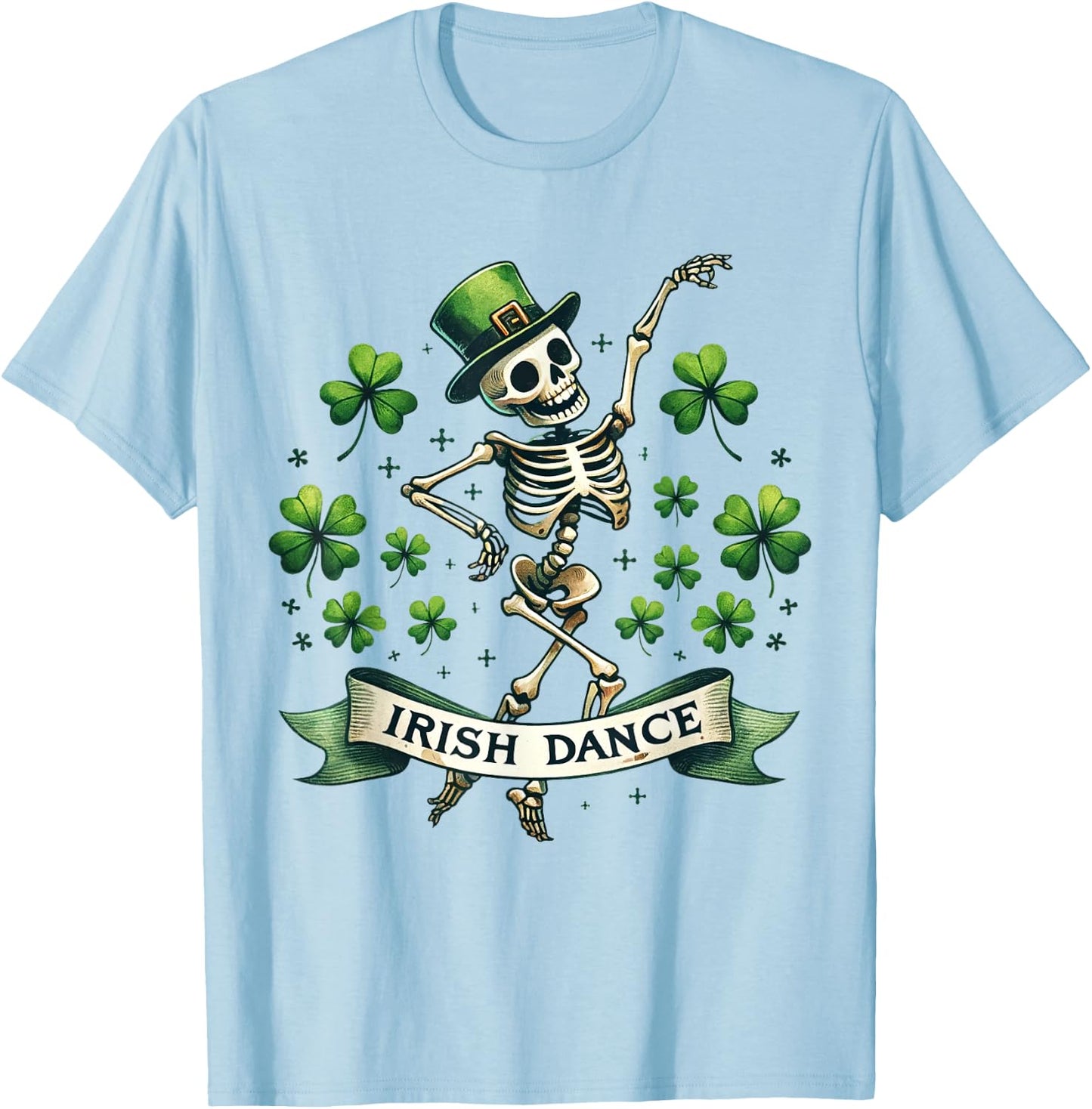 Irish Dance Skeleton Dancing Clover Funny Vintage T-Shirt - T-Shirt | Light Blue
