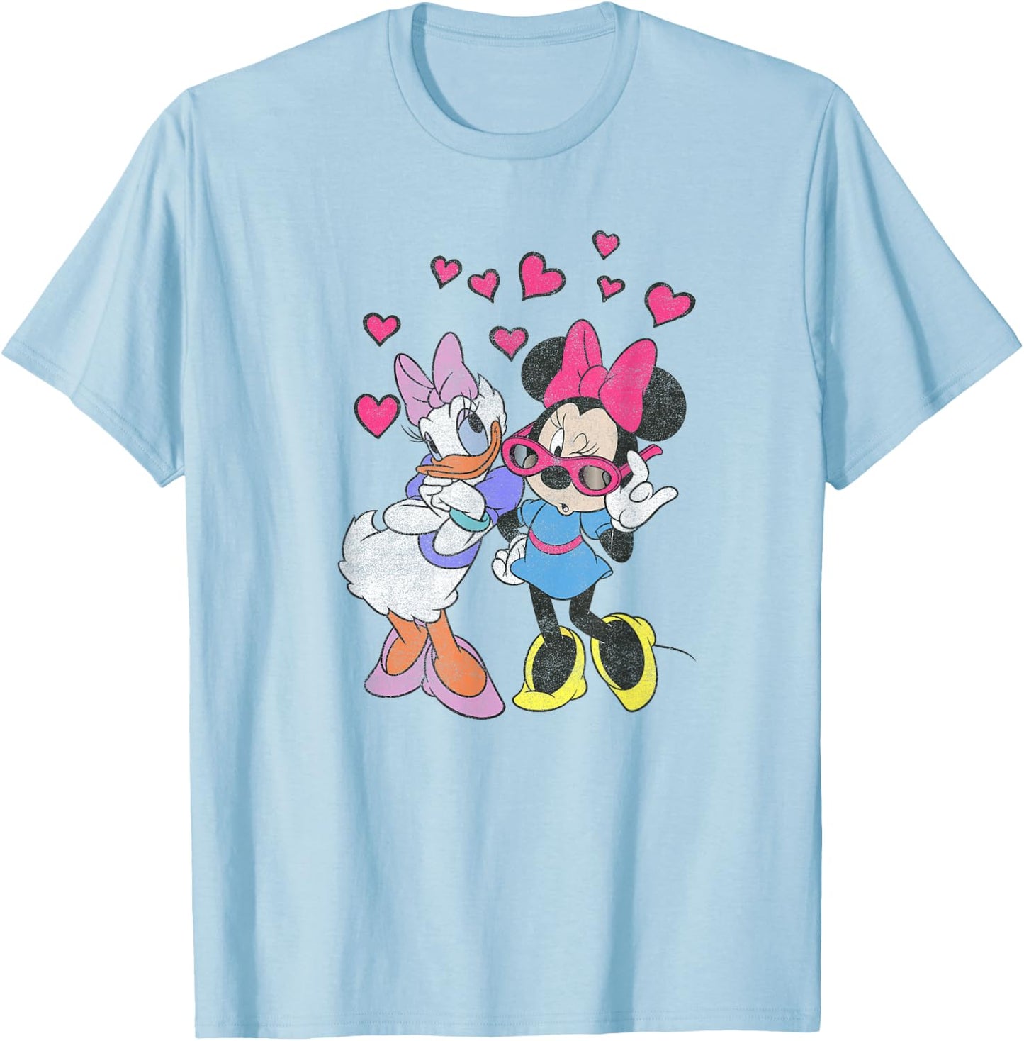 Disney Mickey and Friends Minnie & Daisy Hearts Portrait T-Shirt - T-Shirt | Light Blue