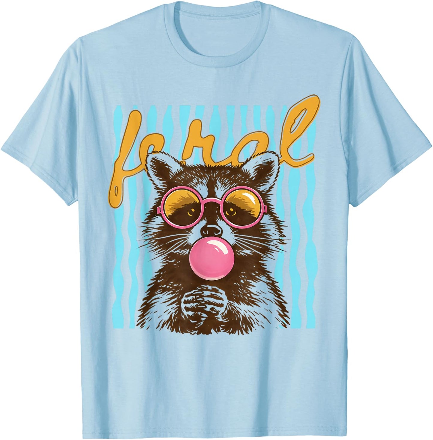 Feral Funny Meme Raccoon Hawaii Beach Summer Vacation Retro T-Shirt - T-Shirt | Light Blue
