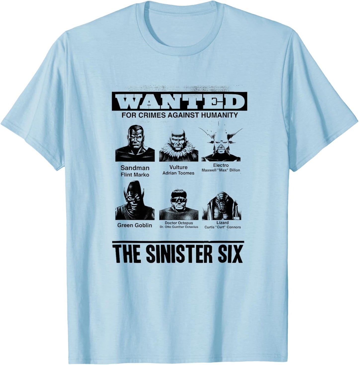Marvel Comics Retro Classic The Sinister Six Wanted Poster T-Shirt - T-Shirt | Light Blue