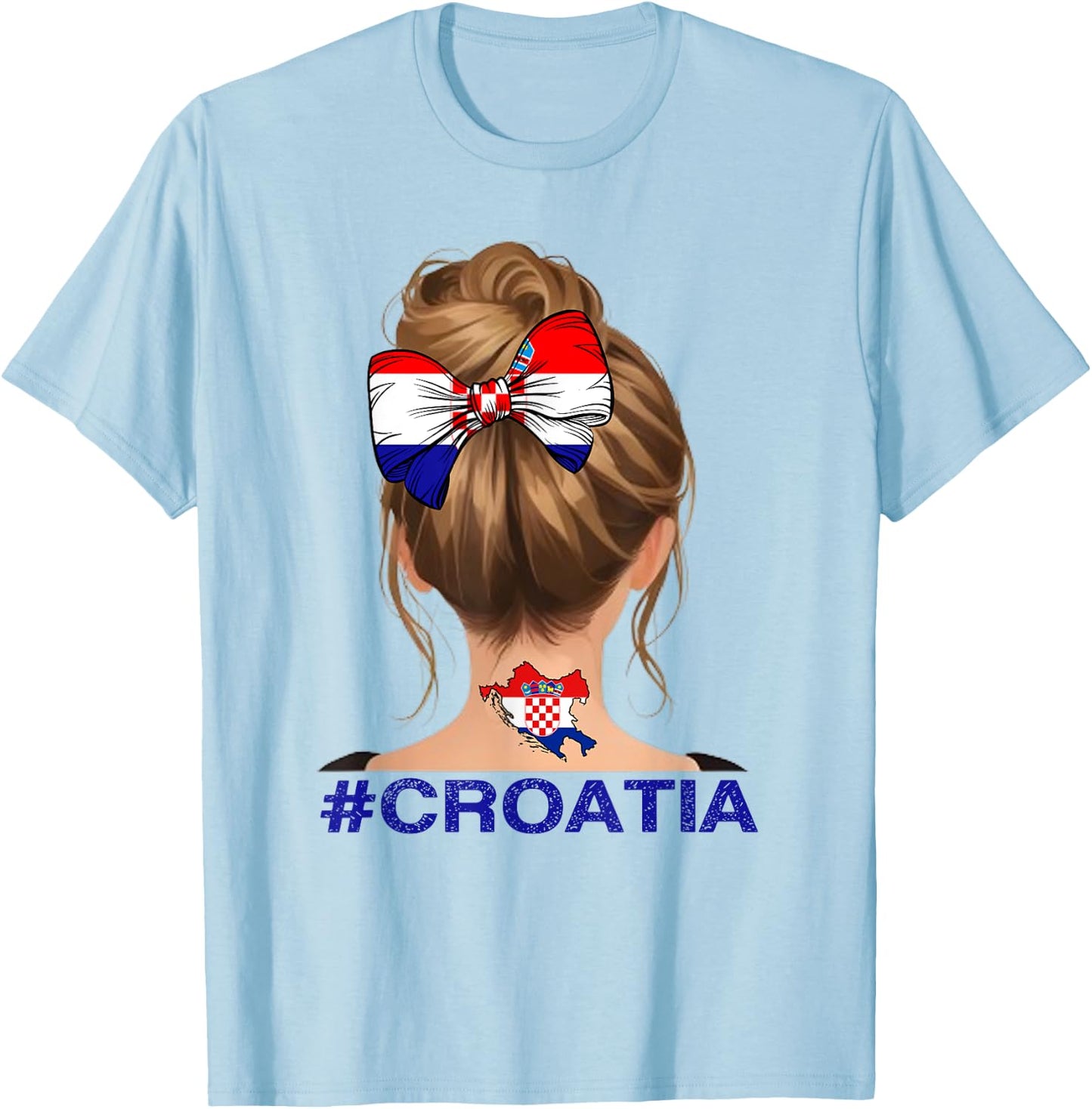 Kroatisches Mädchen – Kroatien-Flagge unordentlicher Dutt T-Shirt - T-Shirt | Light Blue