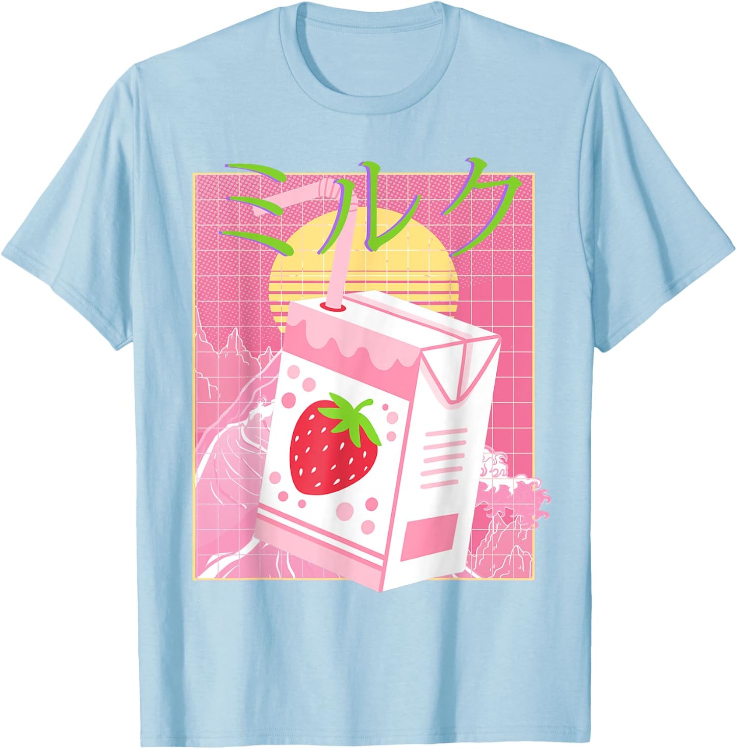 Pink Strawberry Milk| Japanese Aesthetic Milk Carton T-Shirt - T-Shirt | Light Blue