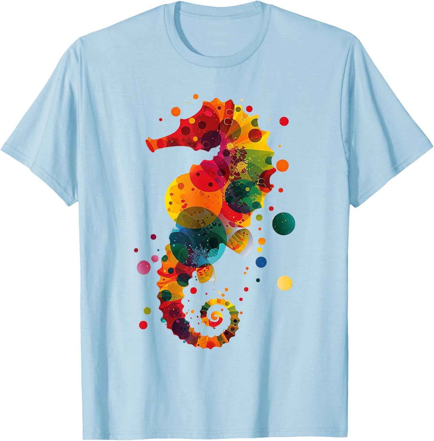 Seahorse Planets Abstract Animal Colourful Art Seahorse , White T-Shirt - T-Shirt | Light Blue