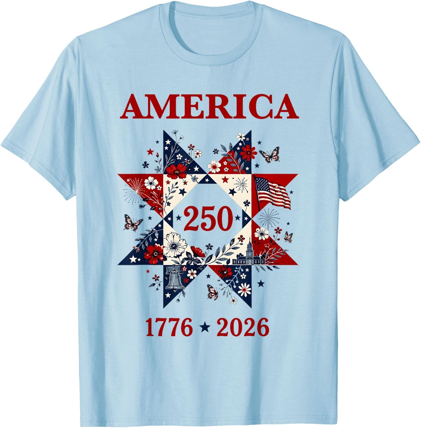 America 250 1776-2026 US Flag 250th Anniversary Patriotic T-Shirt - T-Shirt | Light Blue