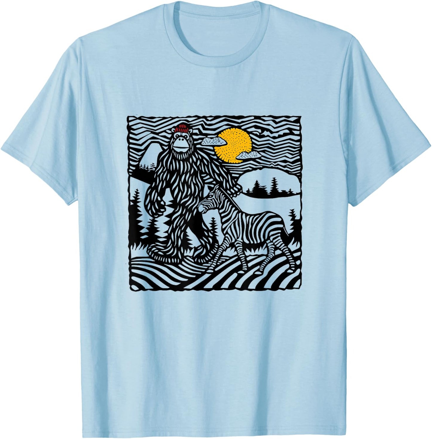 Funny Bigfoot and Zebra in the Mountains with Mt Si T-Shirt - T-Shirt | Light Blue
