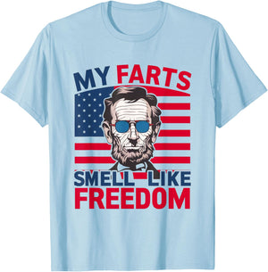 Men's Funny 4th of July My Farts Smell Like Freedom Abraham T-Shirt - T-Shirt | Light Blue