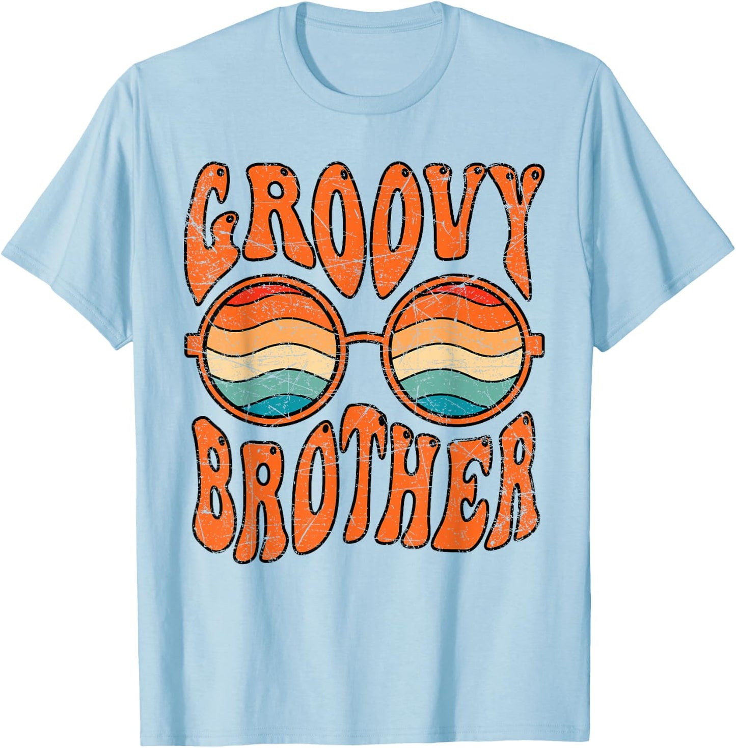 Groovy Brother 70s Aesthetic 1970's Retro Brother Hippie T-Shirt - T-Shirt | Light Blue