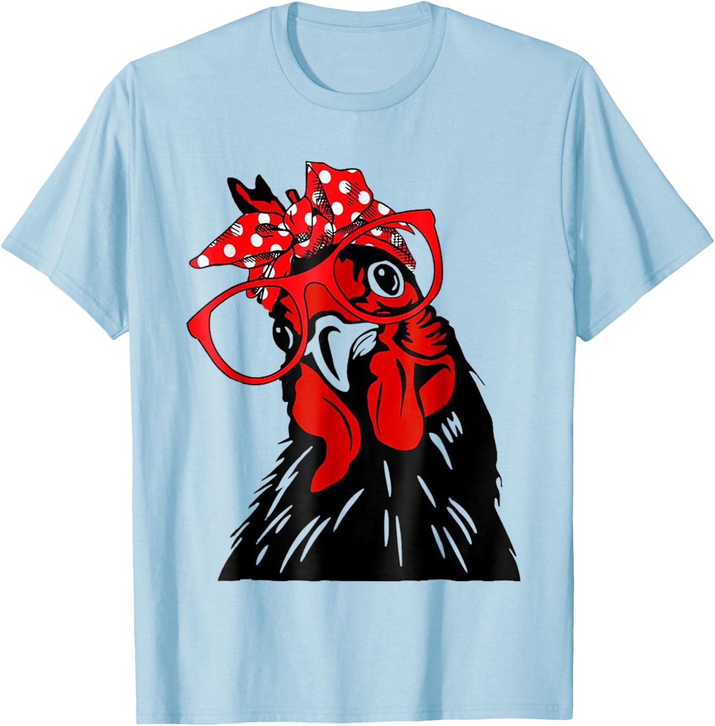 cute Women Girl Chicken With Bandana Headband and Glasses T-Shirt - T-Shirt | Light Blue