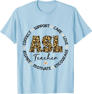 Leopard ASL Teacher Appreciation Week back to school T-Shirt - T-Shirt | Light Blue