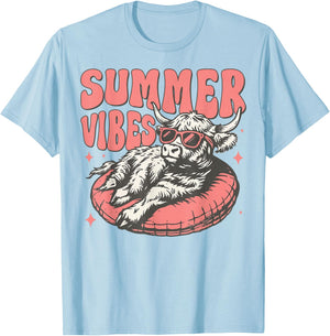 Funny Cow Summer Vibes Cow Summer Vibes T-Shirt - T-Shirt | Light Blue
