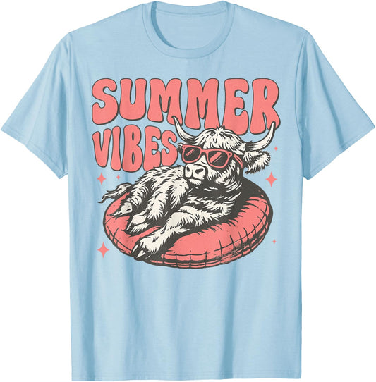 Funny Cow Summer Vibes Cow Summer Vibes T-Shirt - T-Shirt | Light Blue
