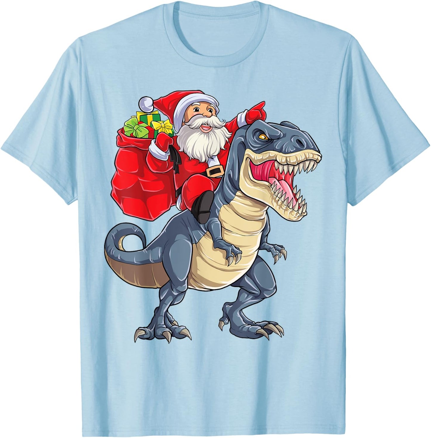 Santa Riding Dinosaur T rex Christmas Gifts Boys Men Xmas T-Shirt - T-Shirt | Light Blue