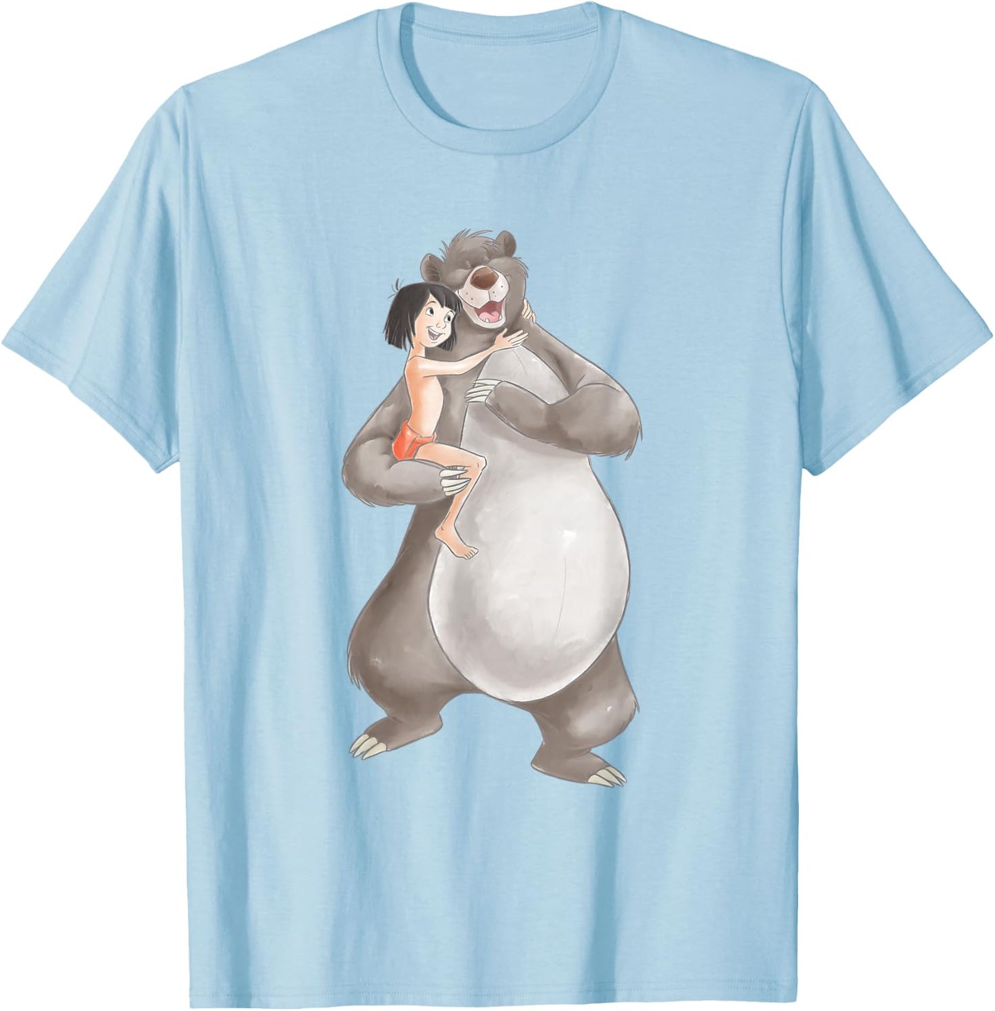Jungle Book Watercolour Balu And Maugli , White T-Shirt - T-Shirt | Light Blue