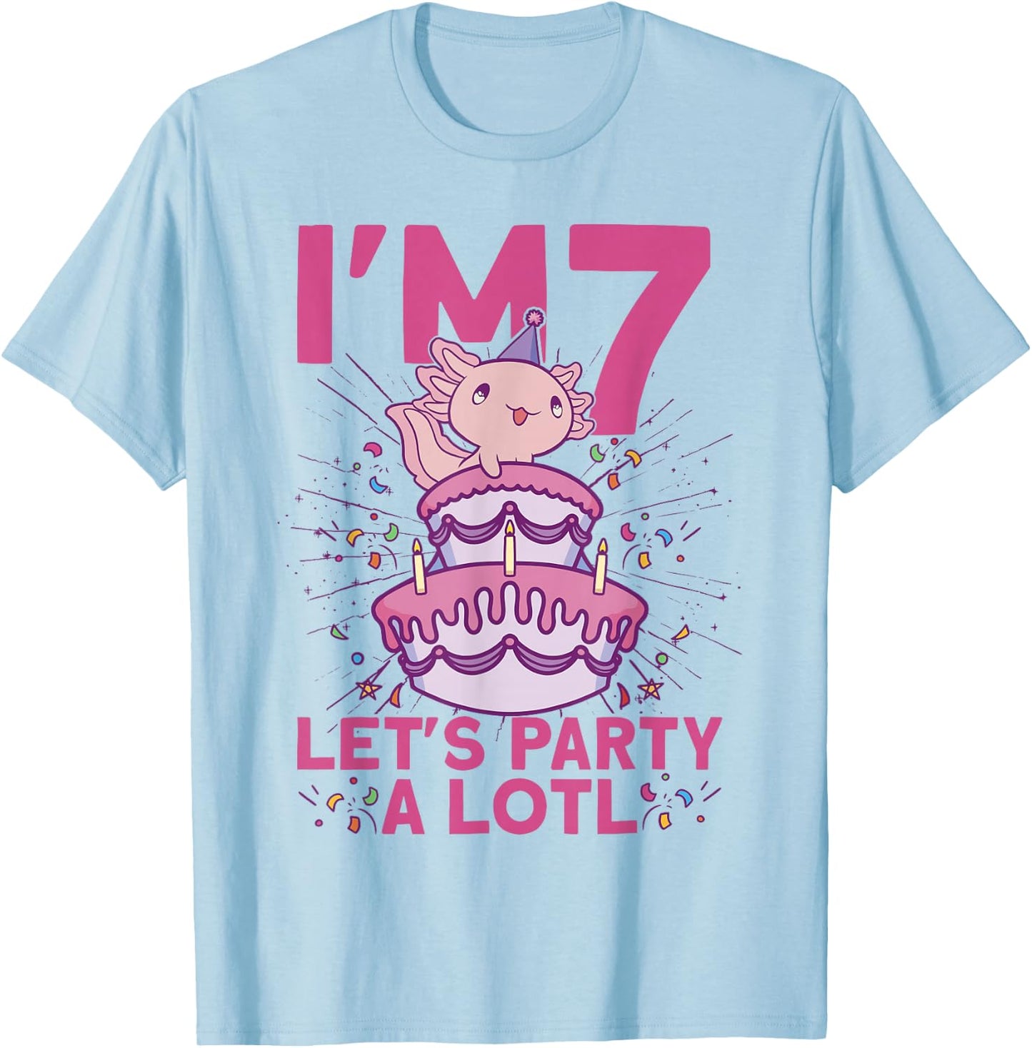 I'm 7 bday Axolotl party cute 7th Birthday Kids Axolotl T-Shirt - T-Shirt | Light Blue