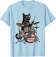 Cat Playing Drums American Flag Drumset 4th of July Drummer T-Shirt - T-Shirt | Light Blue