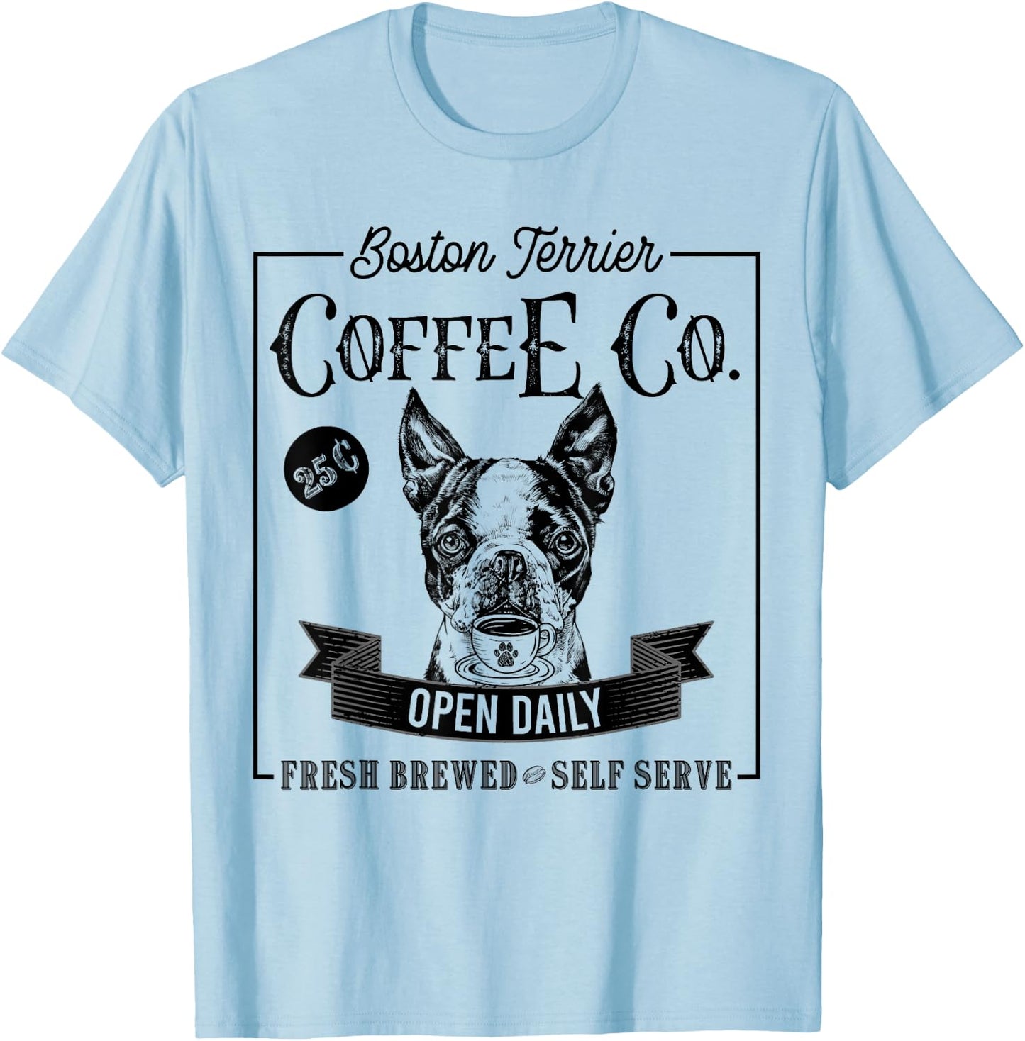 Retro Boston Terrier Coffee Funny Dog Mom Coffee Lover T-Shirt - T-Shirt | Light Blue