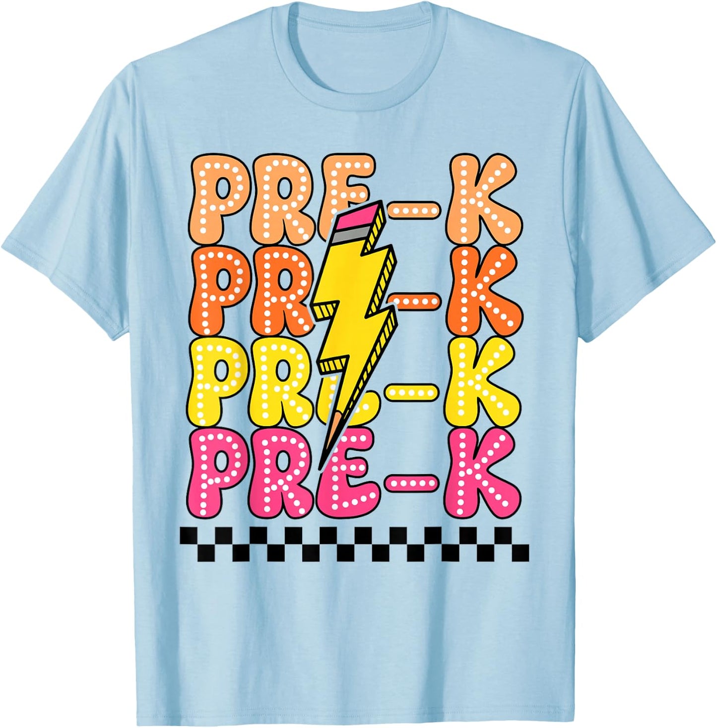 Pre-K Lightning Bolt Pencil Retro Teacher Boys Girls T-Shirt - T-Shirt | Light Blue