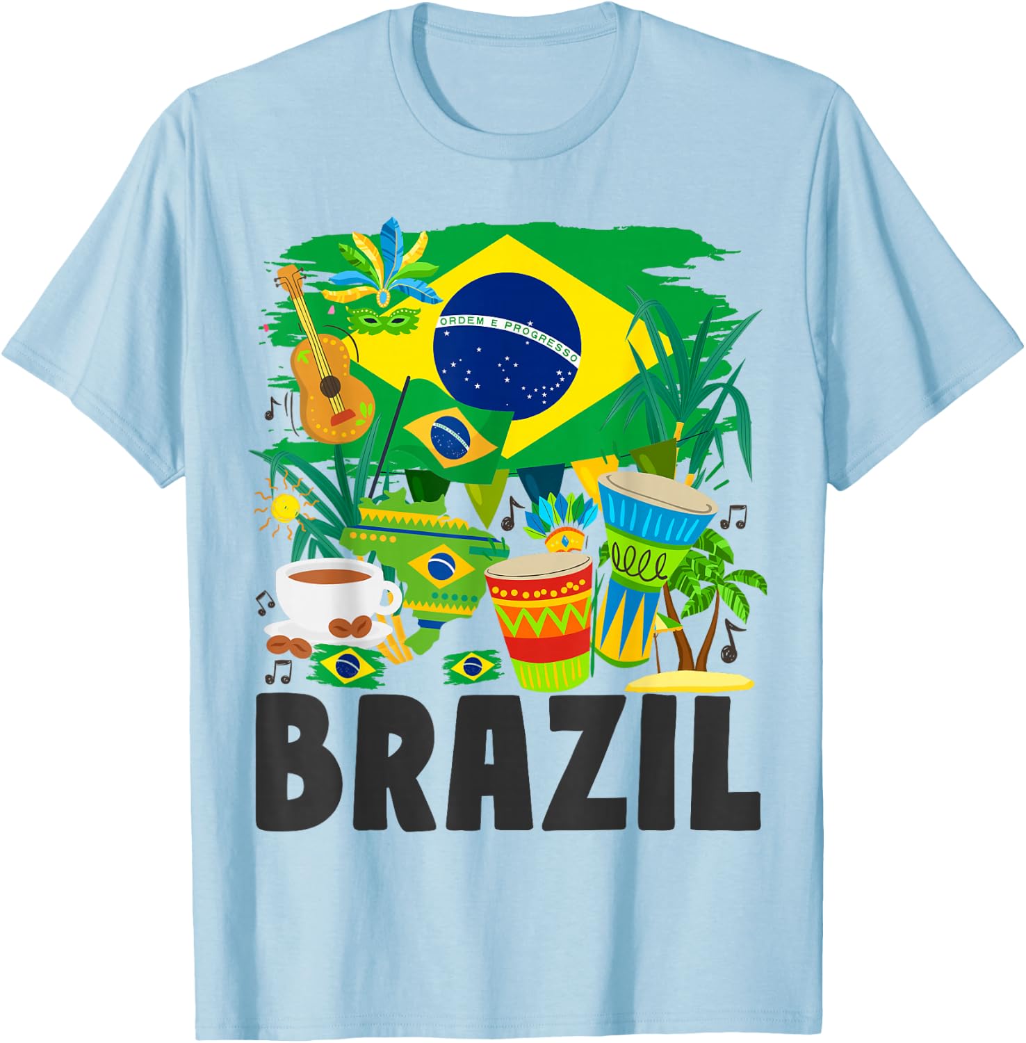 Brazil Flag - Outfit Idea - Brazil and Brazil Flag T-Shirt - T-Shirt | Light Blue