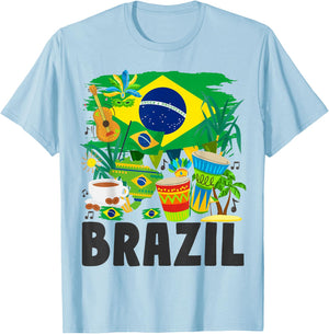 Brazil Flag - Outfit Idea - Brazil and Brazil Flag T-Shirt - T-Shirt | Light Blue