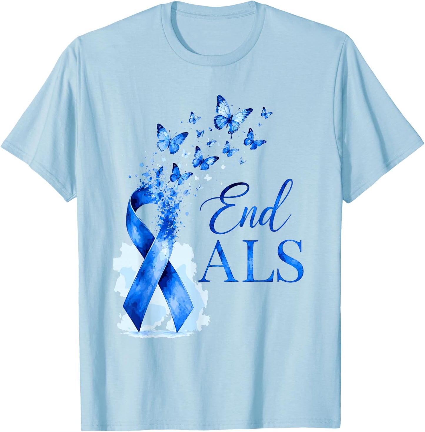 End ALS Blue Awareness Ribbon Butterflies Family Support Kid T-Shirt - T-Shirt | Light Blue