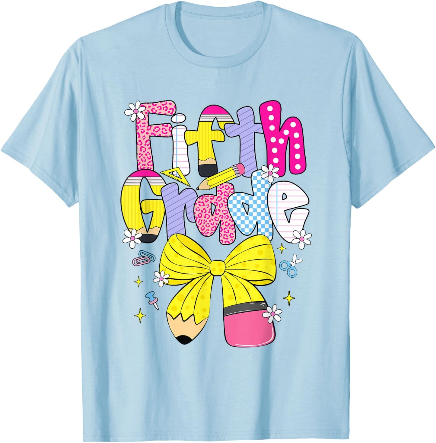 Preppy Fifth Grade Back to School Pencil Student Teacher Kid T-Shirt - T-Shirt | Light Blue
