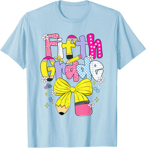 Preppy Fifth Grade Back to School Pencil Student Teacher Kid T-Shirt - T-Shirt | Light Blue