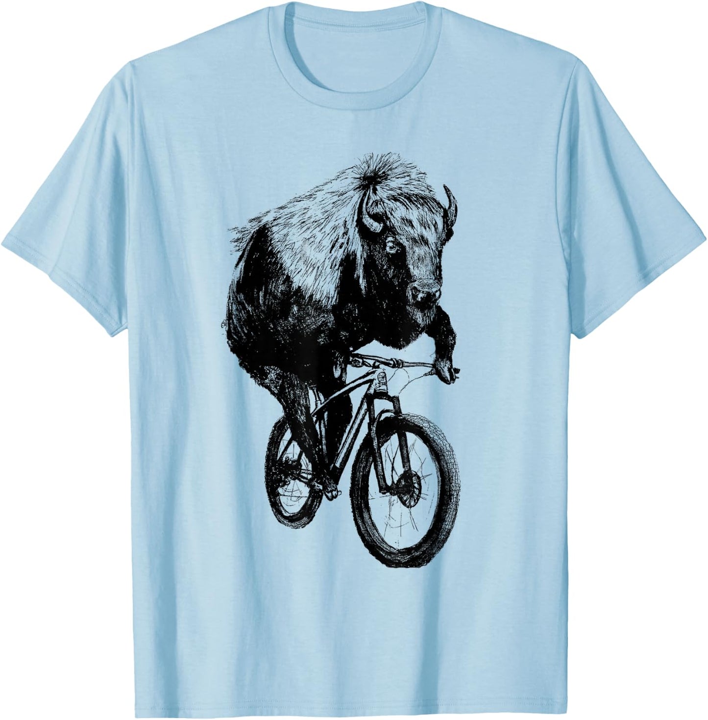 Buffalo on a Bicycle Buffalo Cycling Funny Buffalo Lover T-Shirt - T-Shirt | Light Blue
