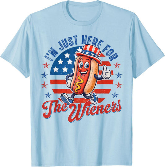 4th of July I'm Just Here for The Wiener Hot Dog Men Women T-Shirt - T-Shirt | Light Blue