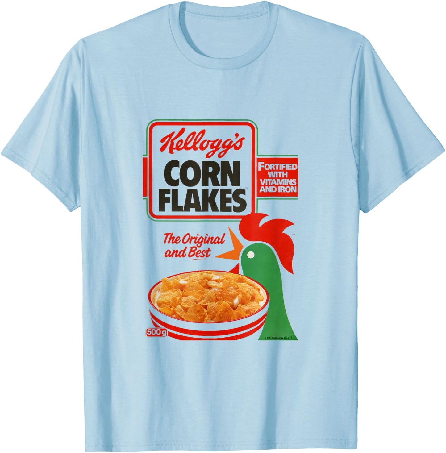 Kellogg's Corn Flakes Breakfast Cereal Box Art 1983 , white, S T-Shirt - T-Shirt | Light Blue