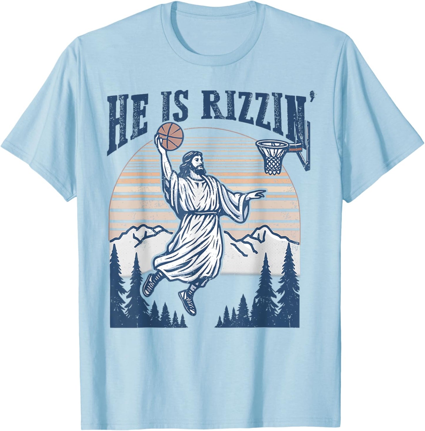 He Is Risen Rizzin' Easter Jesus Christian Faith Basketball T-Shirt - T-Shirt | Light Blue