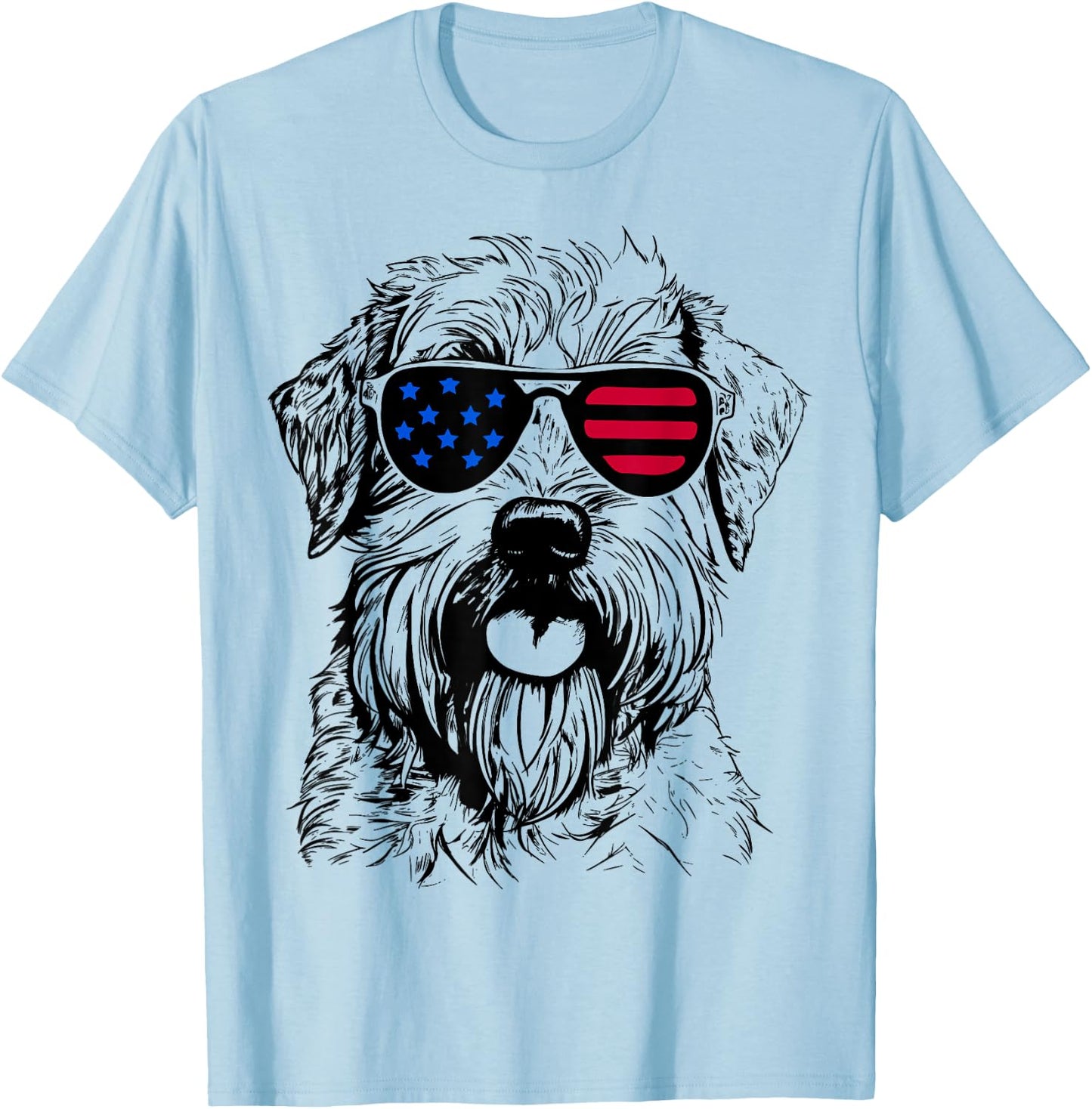 Soft Coated Wheaten Terrier Dog 4th July America USA Flag Women Kids Men T-Shirt - T-Shirt | Light Blue