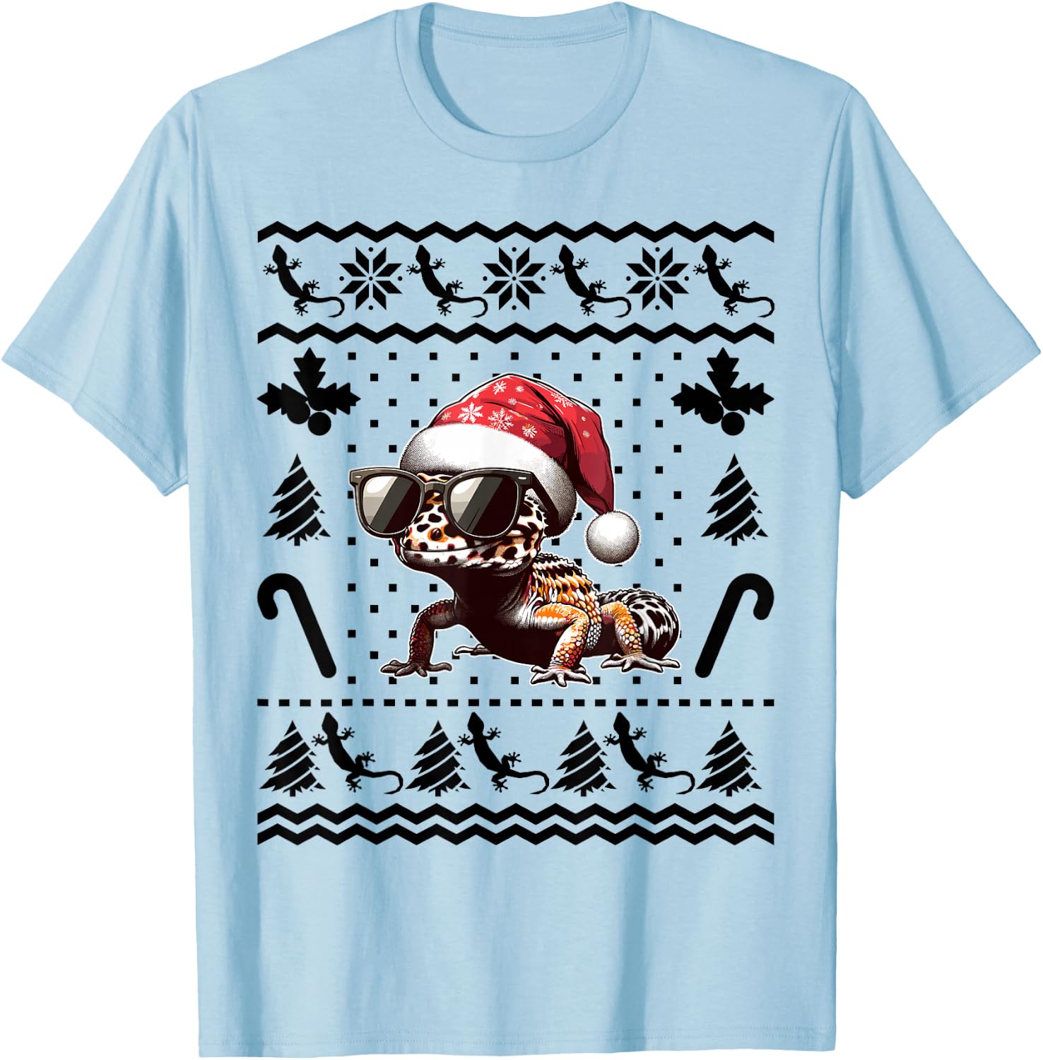 Funny Leopard Gecko Christmas Xmas Reptile Lovers Lizard T-Shirt - T-Shirt | Light Blue