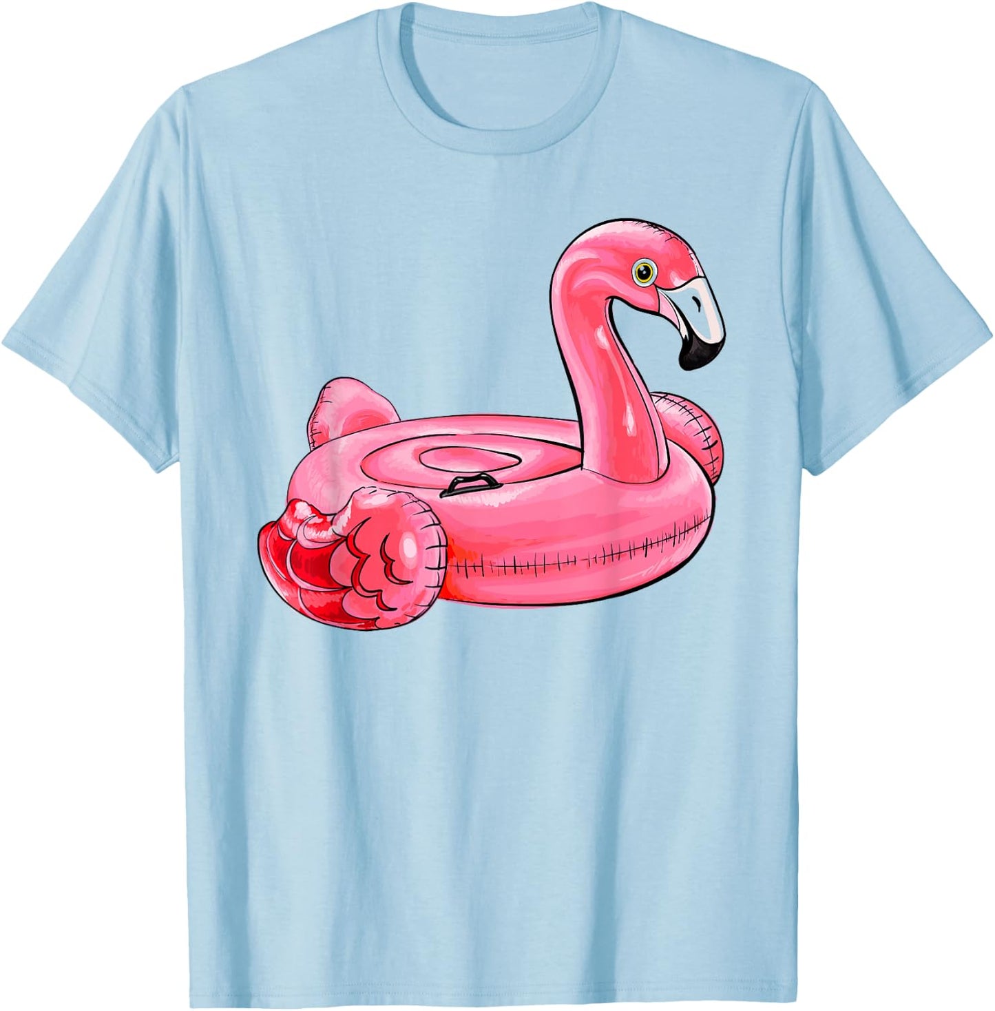 Colorful Flamingo Pool Float Tropical Summer T-Shirt - T-Shirt | Light Blue