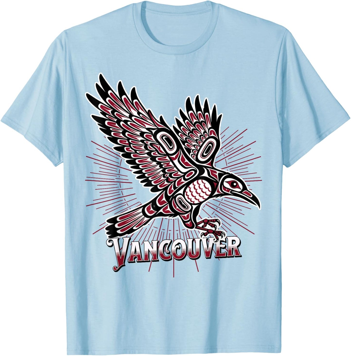 Vancouver Raven & Sun Pacific Northwest Native Tribal Art T-Shirt - T-Shirt | Light Blue