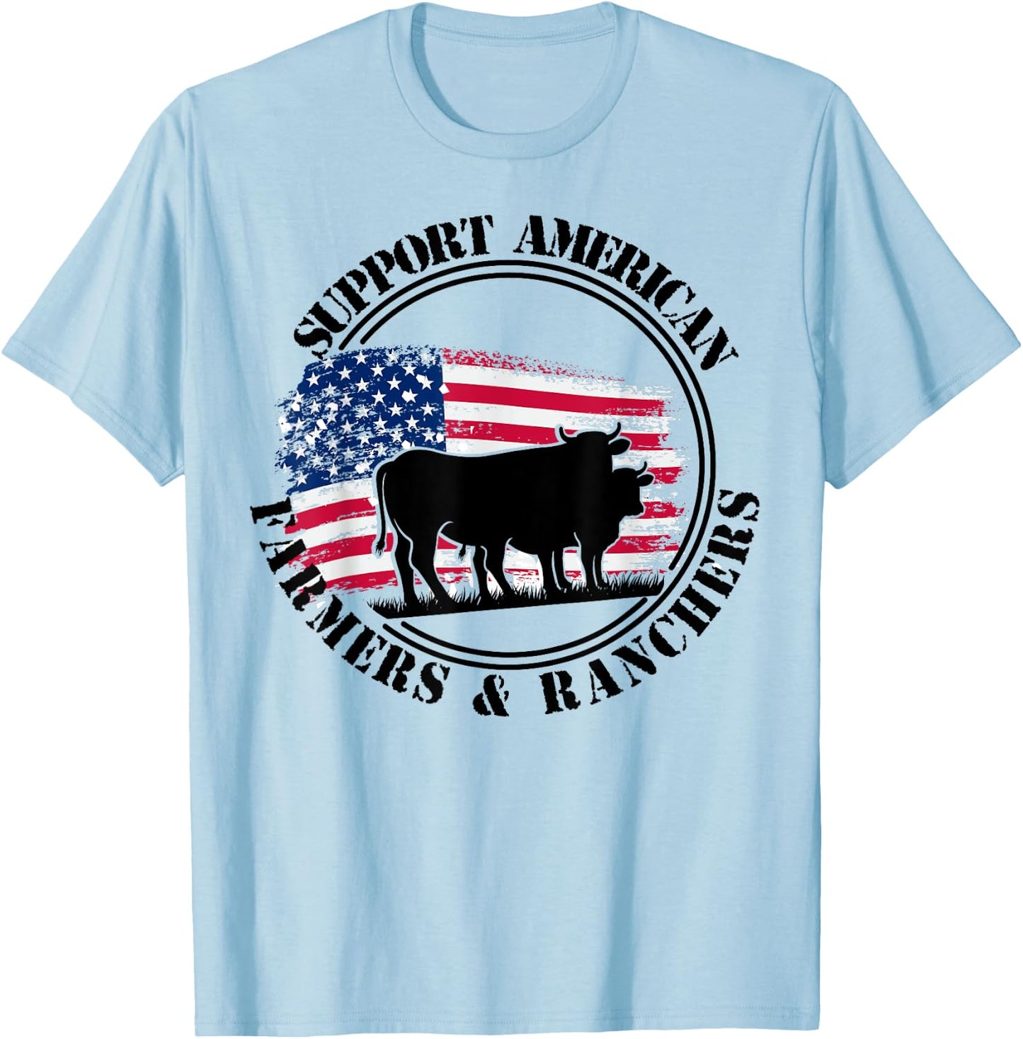 American Flag Patriotic Support American Farmers & Ranchers Women Men T-Shirt - T-Shirt | Light Blue