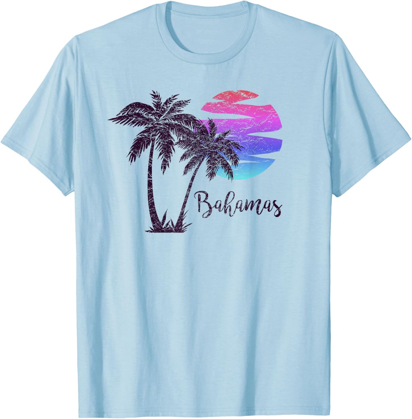 Bahamas Beach Vacation Souvenir Retro Vintage Sunset Graphic Men Women Girls Kids T-Shirt - T-Shirt | Light Blue
