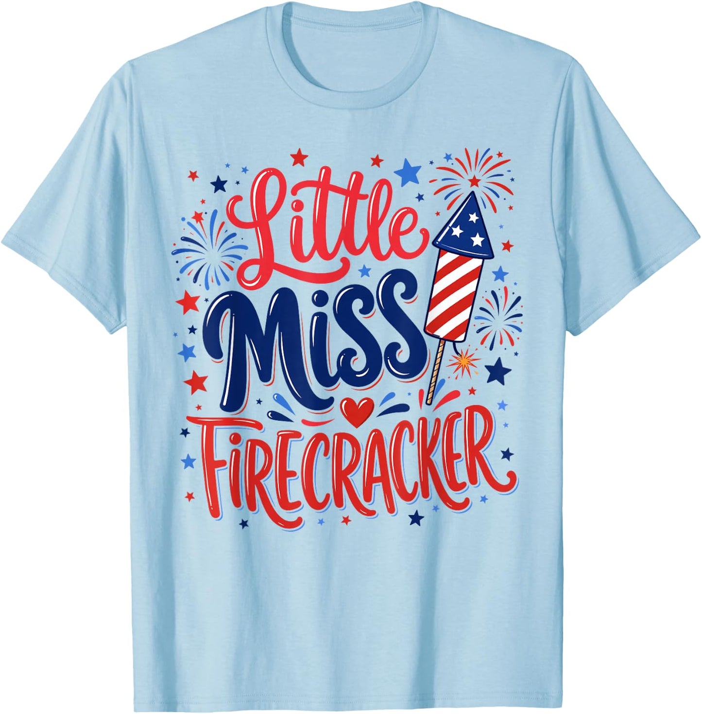 Little Miss Firecracker 4th of July Girl Toddler Outfit 2026 T-Shirt - T-Shirt | Light Blue