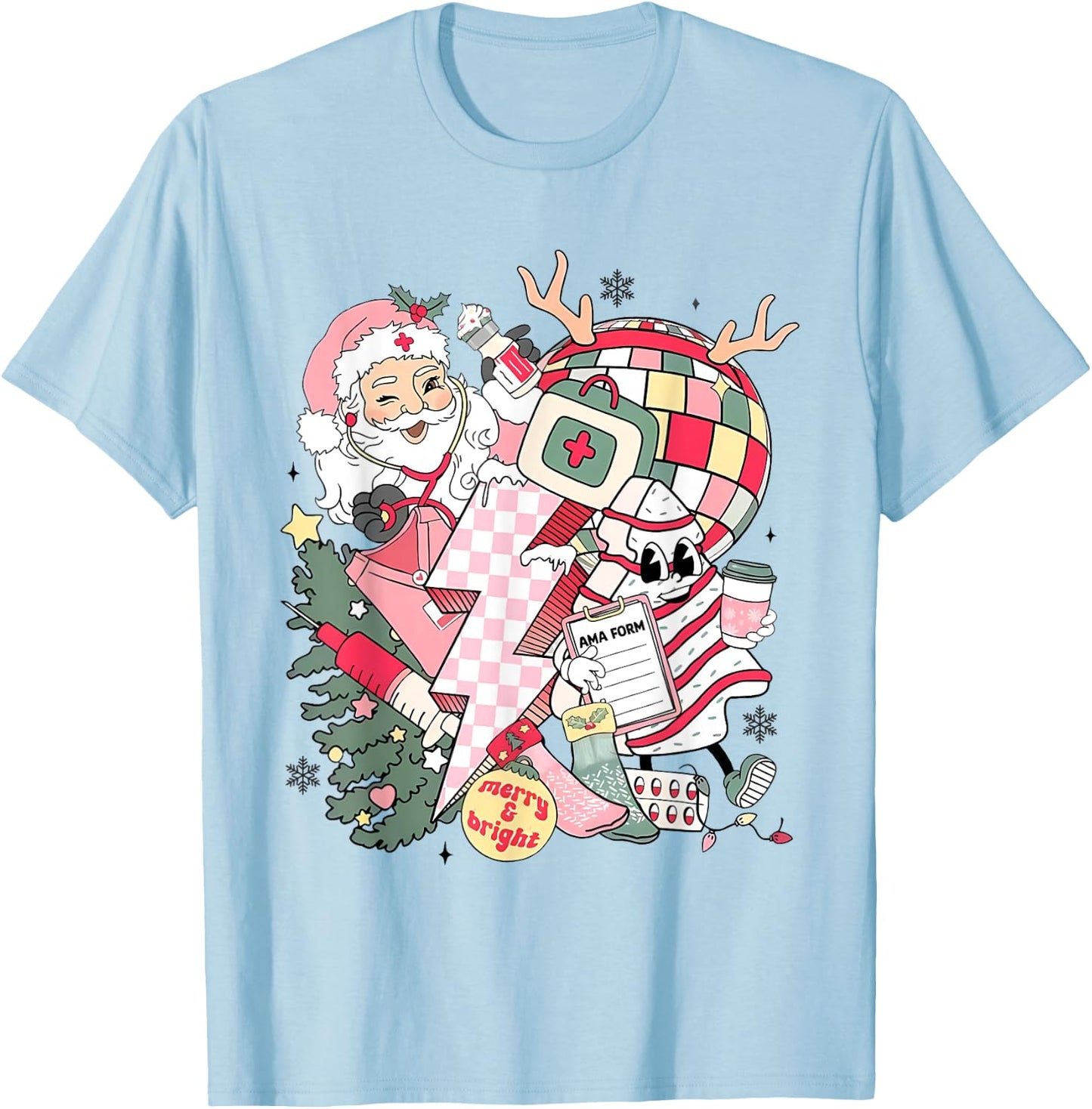 Christmas Santa Nurse Disco Ball Rn CNA Icu Med Surg Picu T-Shirt - T-Shirt | Light Blue