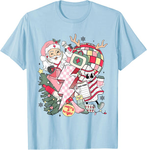 Christmas Santa Nurse Disco Ball Rn CNA Icu Med Surg Picu T-Shirt - T-Shirt | Light Blue