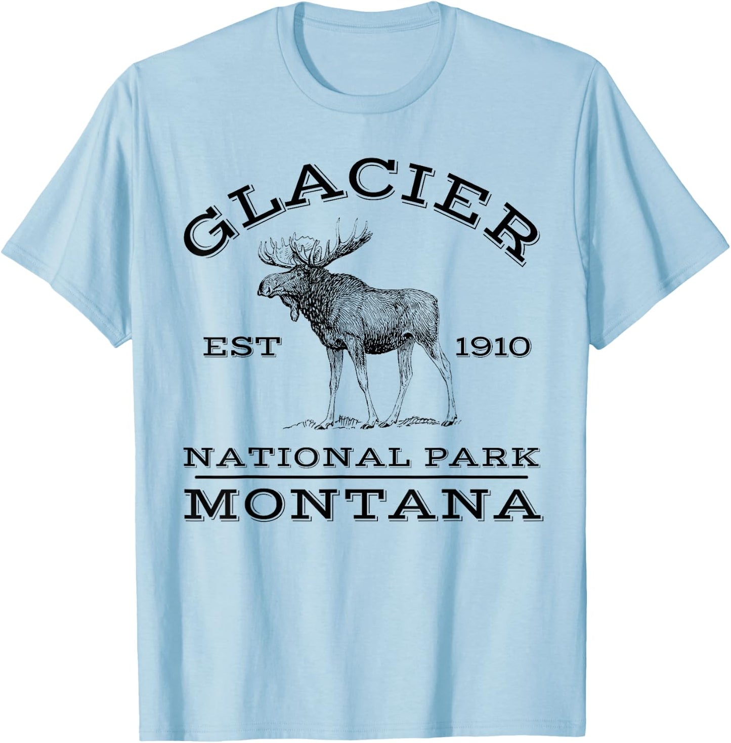 Glacier National Park Montana Moose Hiking Outdoors T-Shirt - T-Shirt | Light Blue