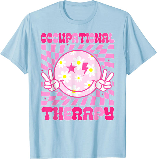 Occupational Therapy OT Therapist Groovy Smile Face T-Shirt - T-Shirt | Light Blue