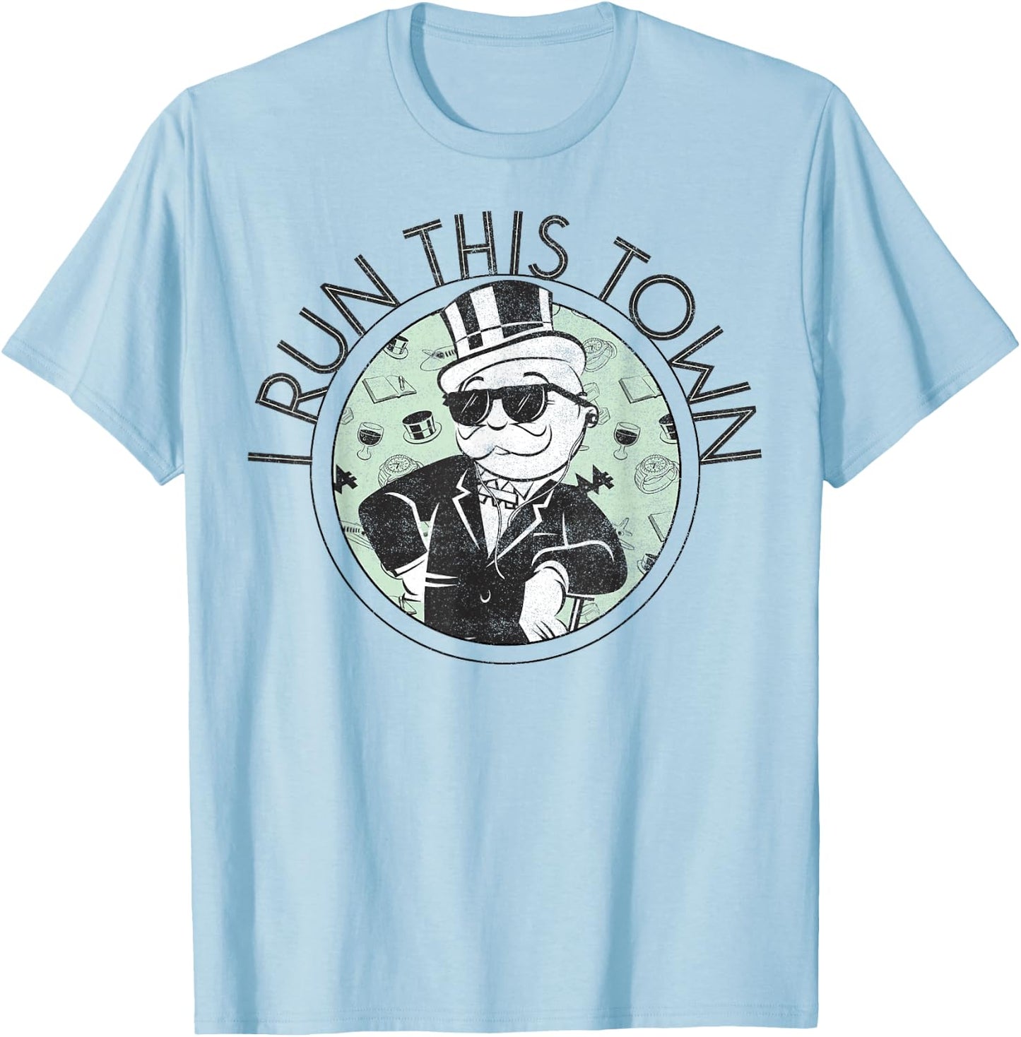 Monopoly Man I Run This Town Vintage Logo T-Shirt - T-Shirt | Light Blue