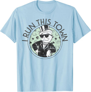 Monopoly Man I Run This Town Vintage Logo T-Shirt - T-Shirt | Light Blue